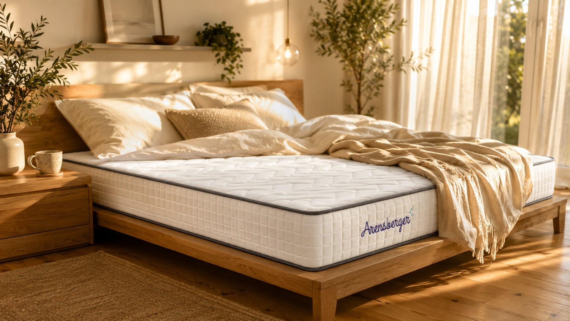 Schlafzimmer im Morgenlicht mit Arensberger Matratze im Kontext